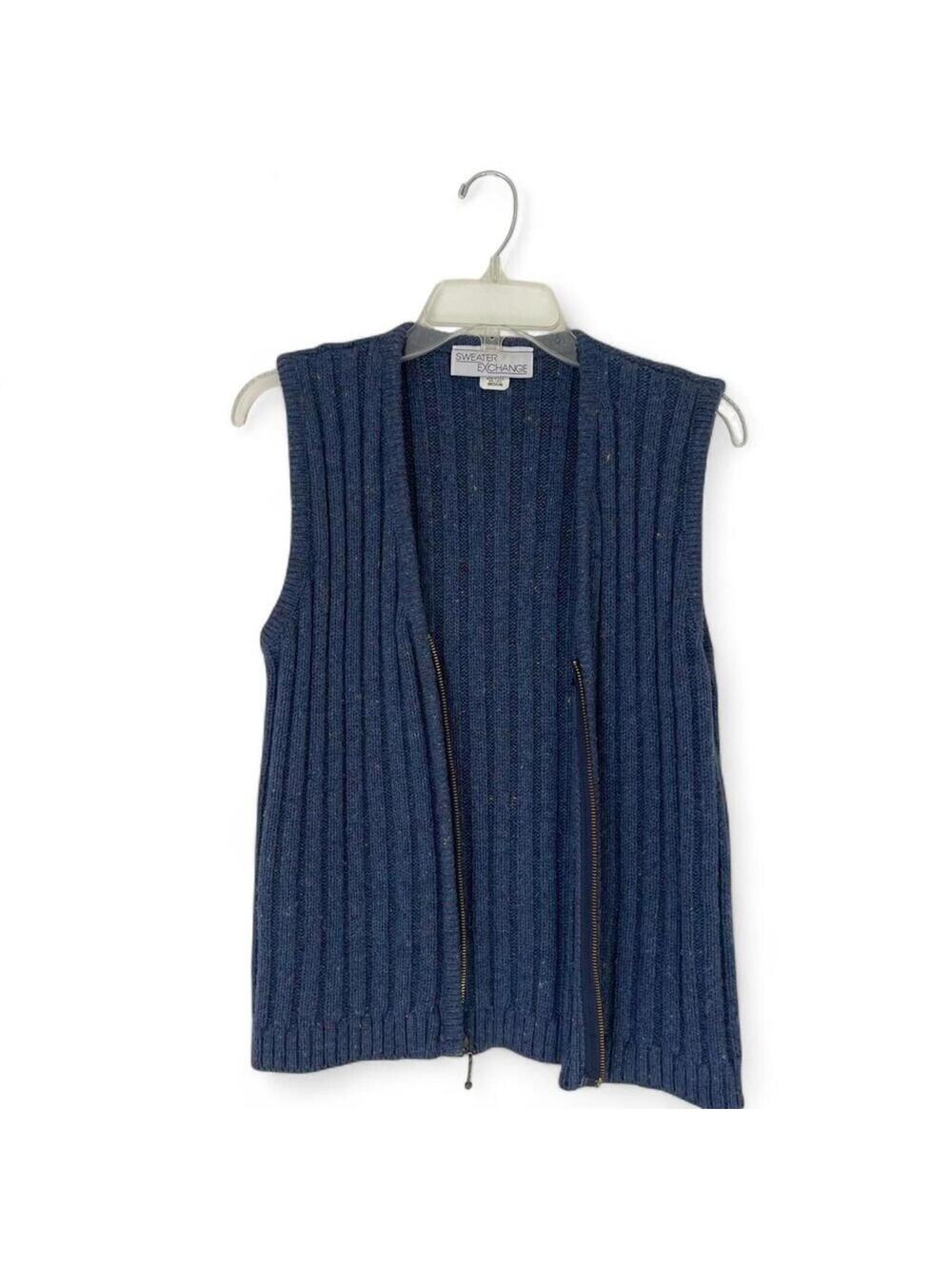 Men's Sweater Exchange navy blue zip up sweater vest Size Medium